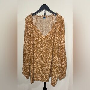 Old Navy Mustard Brown Floral Blouse